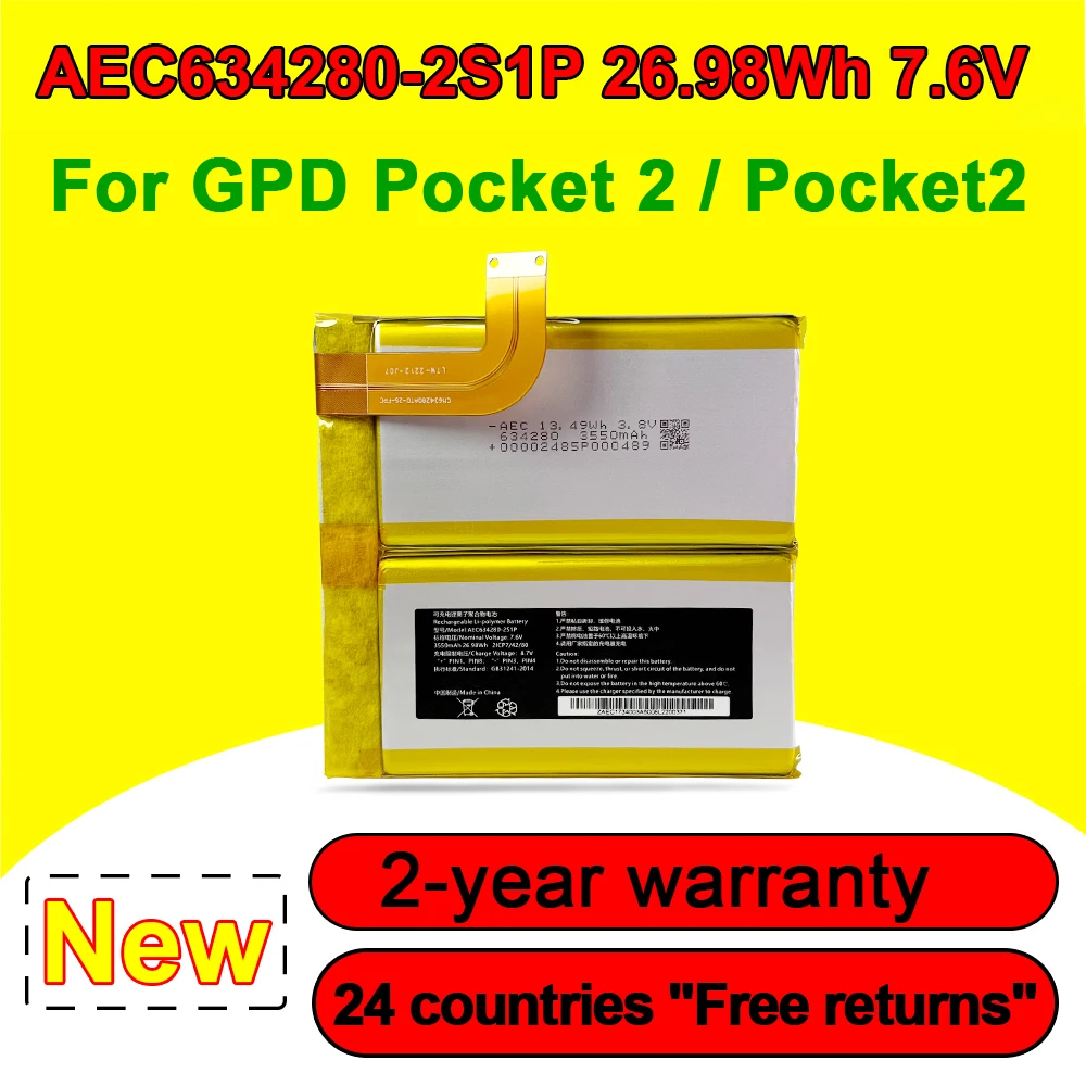 

AEC634280-2S1P Battery For GPD Pocket 2/Pocket2 GamePad Tablet PC,Handheld Gaming Laptop Series 7.6V 26.98Wh High Quality