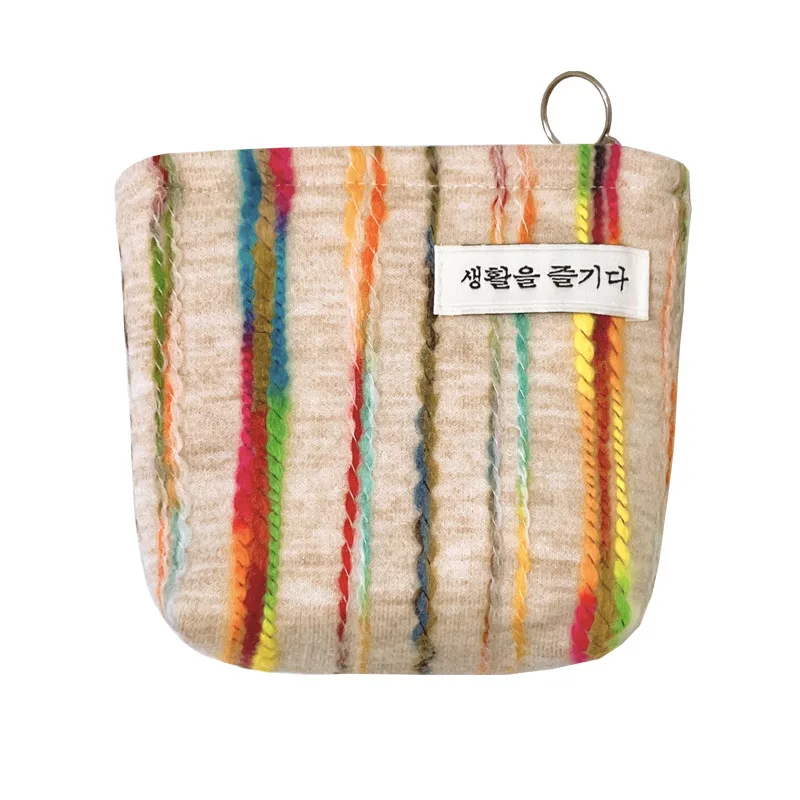 

Ins Rainbow Striped Cosmetic Bag for Womens Simple Small Storage Bag Ladies Hand Cosmetic Bag Female Coin Purse Portable