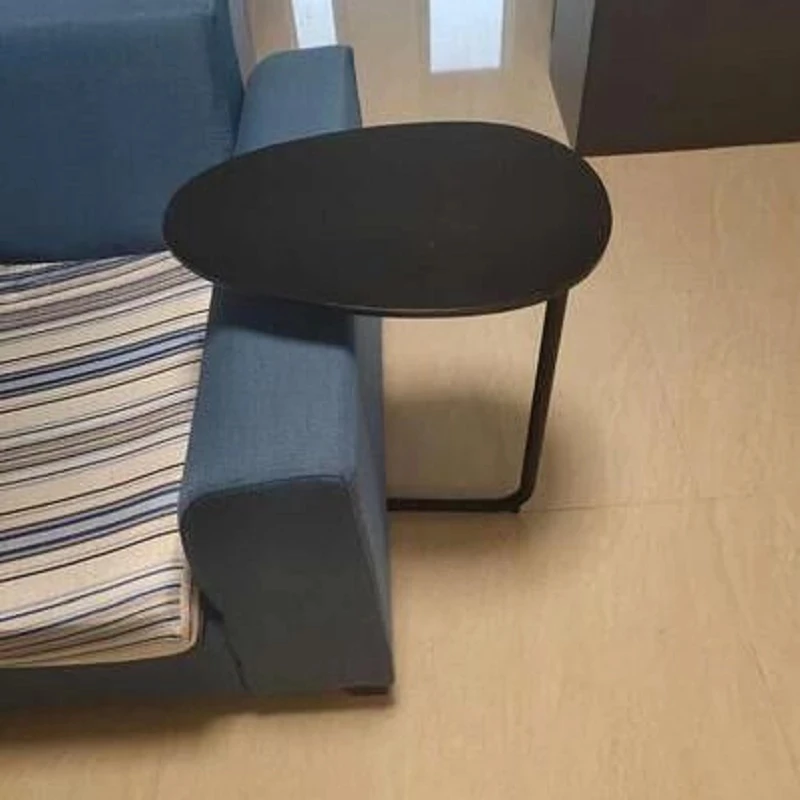 Simple Modern Side Table Iron Art Sofa Corner Table Lazy Bedside Reading Oval Coffee Tea Solid Wood Counter Top