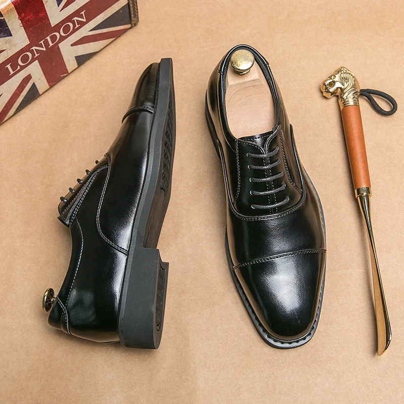 Men Vintage Classic Formal Shoes Black Brown Business Office High