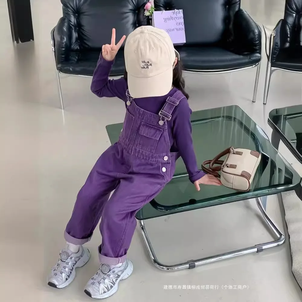 

Girls Overalls Children Pants Spring and Summer 2024 New Purple Strap One-Piece Trousers Dopamine Dressing Fashion Vibrant