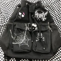 Sanrio Hello Kitty Dark Punk Rock Backpack New Japanese Style Harajuku Design Drawstring Shoulders Bag Y2k Girl Gothic Backpack 2