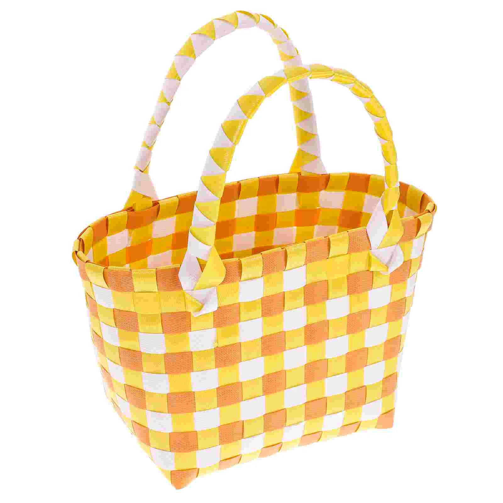 

Ipetboom Flower Girl Basket Woven Storage Basket Shopping Bag Handles Portable Market Basket Woven Tote Bag Reusable Grocery