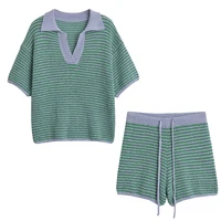 Willshela Women Fashion Two Piece Set Striped Lapel Neck Shirt & Elastic Waist Shorts Chic Lady Women Shorts Sets - Image 2