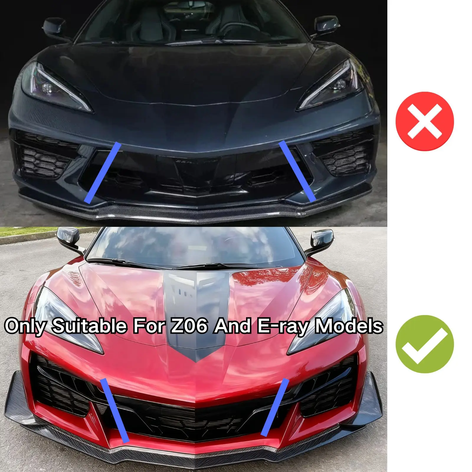 쉐보레 코르벳 C8 Z06/E-Ray 2020-2025 프론트 범퍼 카나드 윙 와이드바디 버전 글로시 블랙 카본 파이버 도색