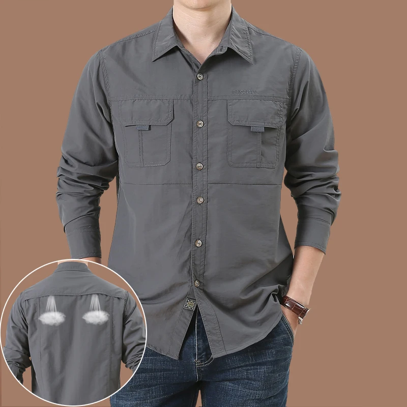US Tactical Hiking Shirts Men Long Sleeve Cargo Work Shirts Summer Outdoor Quick Dry SWAT Military Combat Hunting Fishing Shirt fishing shirts