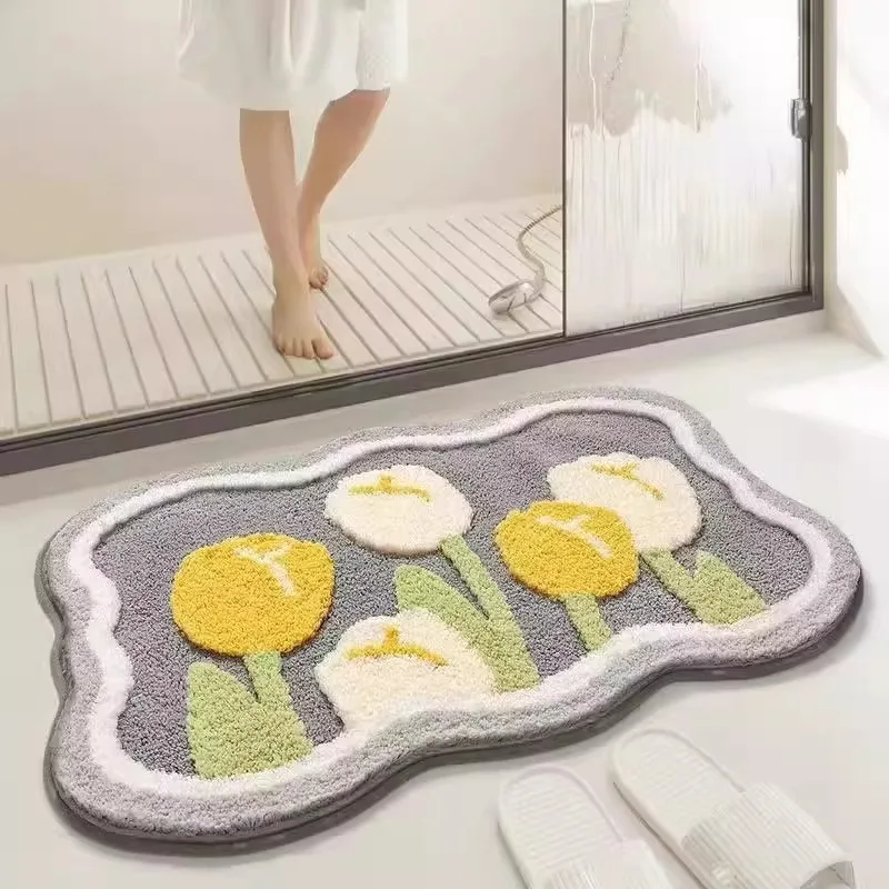 Bathroom floor mat Imitation cashmere absorbent floor mat bathroom door Household plush soft carpet