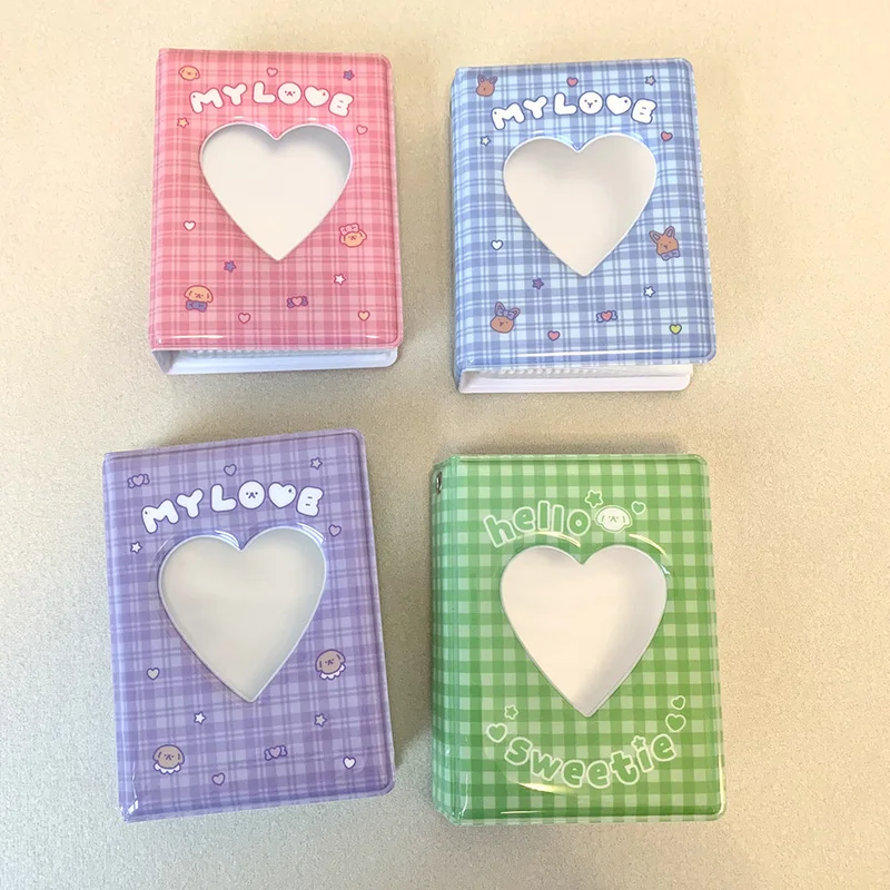 Card Holder Photo Album Sweet Purple Pink Photocard Holder INS Card Holder Plaid Hollow Heart ID Card 40 Pocket Album For Cards Collect Book