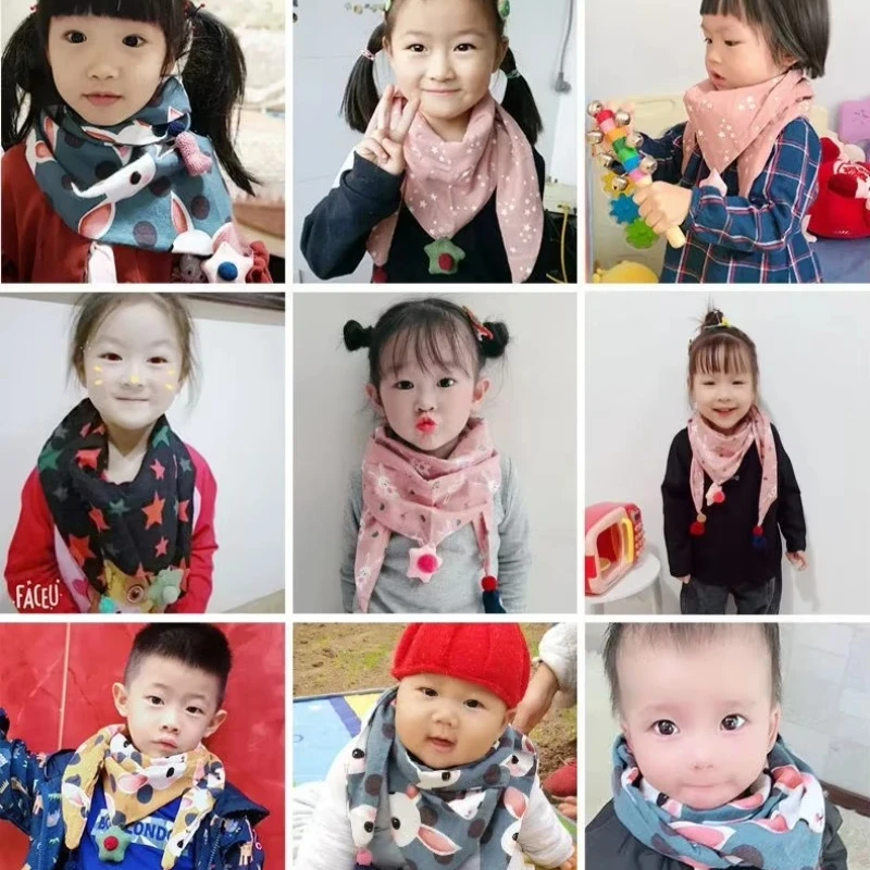 Autumn Winter Warm Triangle Baby Scarf Outdoor Windproof Cotton Neckerchief Kids Mouth Towel For Boys Girls Children's Scarf