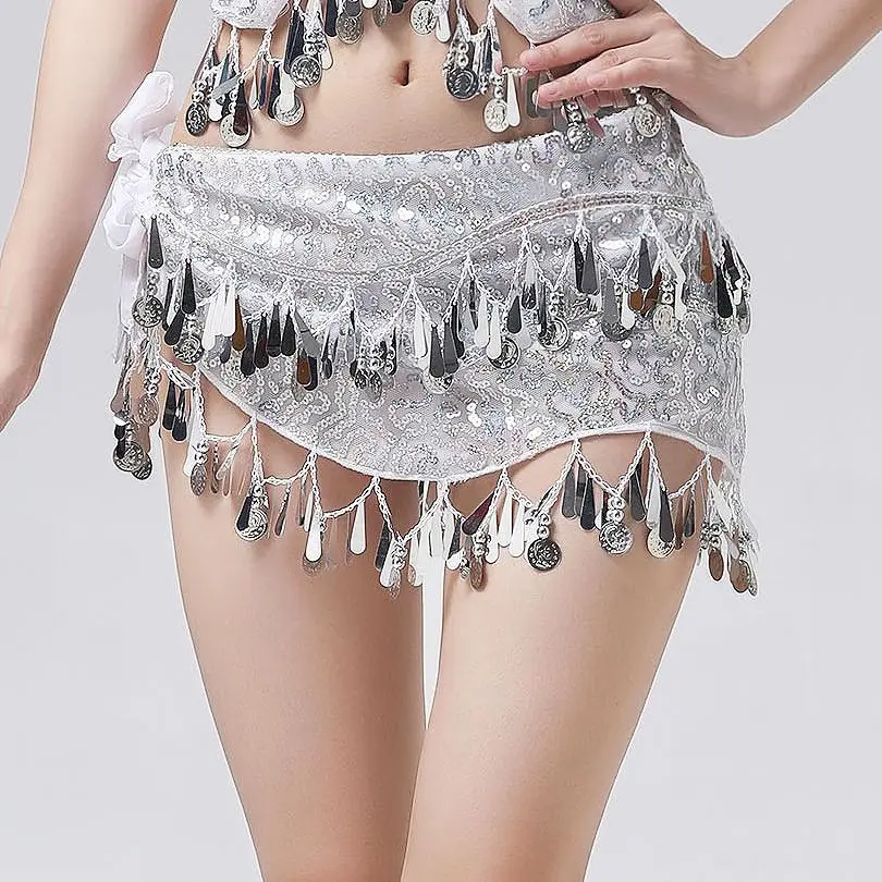 New Belly Dance Waist Chain Wavy Sequins Tassel Silver Dancing Skirt Versatile Sexy Skirts Fashion Summer Women Clothes