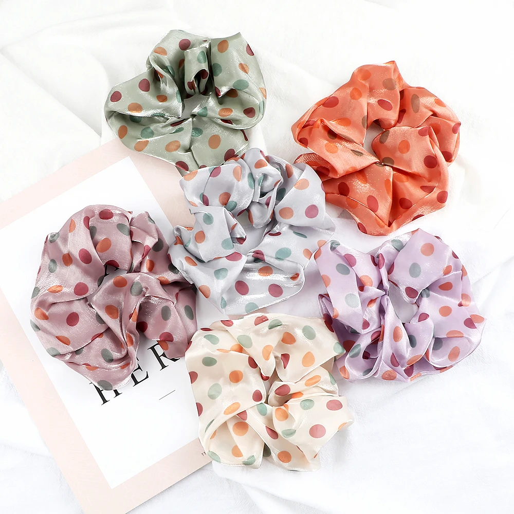 3pcsColorfulSmoothSatinHairBandsDotsWomenGirlsLargeHairTies