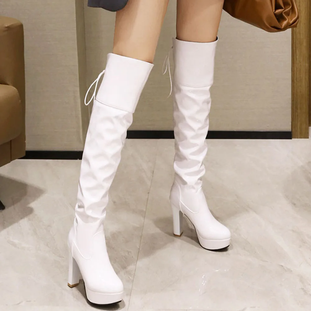 New Winter Ladies over-knee High Boots Platform Square High Heels Sexy Round Toe Boots Woman Fashion Solid Elegant Shoes Female