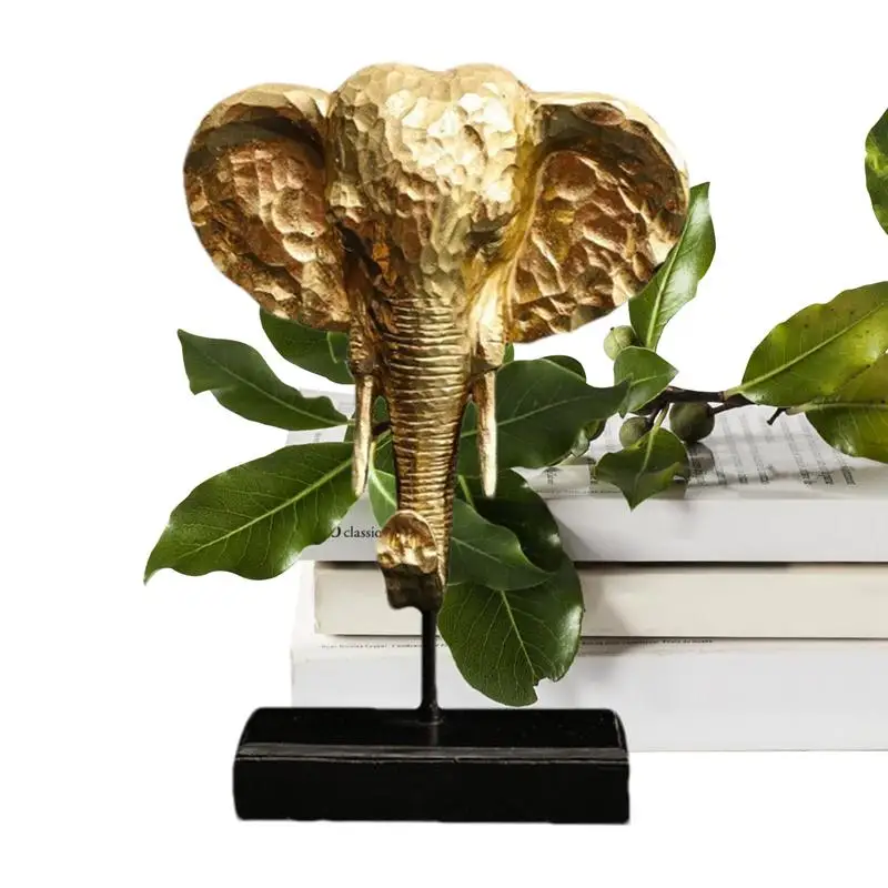 

Animal Head Figurines Resin Gold Coating Elephant Sculpture Modern Desktop Crafts Elephant Bust Statue For Living Room Dining