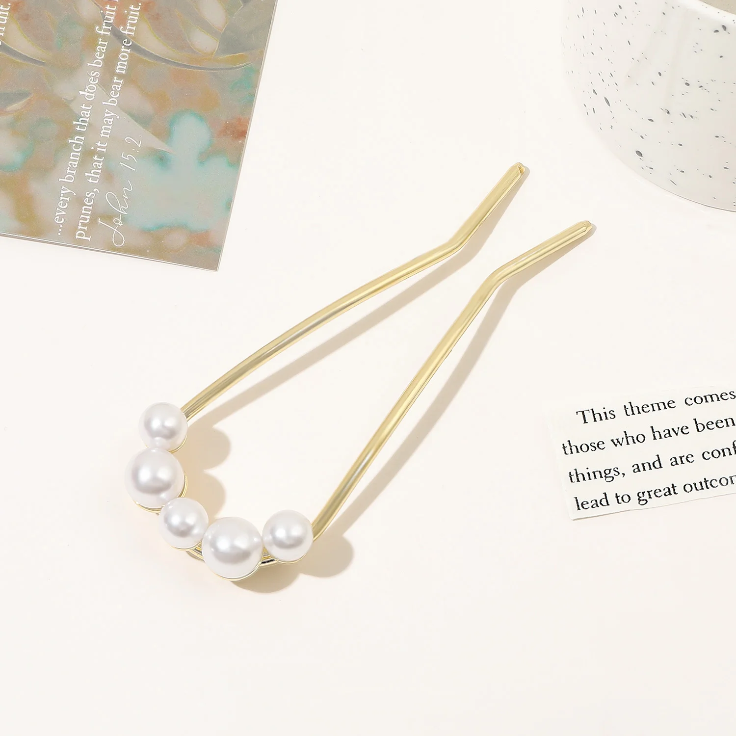 Neue Metall-Vintage U-Form Haarnadel mit Perlen, Lange Haarklammer für Hochzeit, Süße Haaraccessoires für Damen – Detail 7