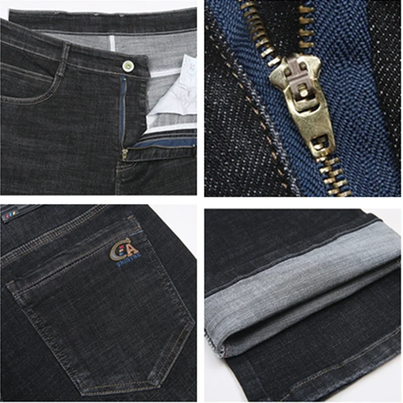 Black Summer Jeans 117CM Extra Long Tall Men Straight Thin Stretched High Waisted Male Denim Trousers Plus Size 42 44 Large Pant 5