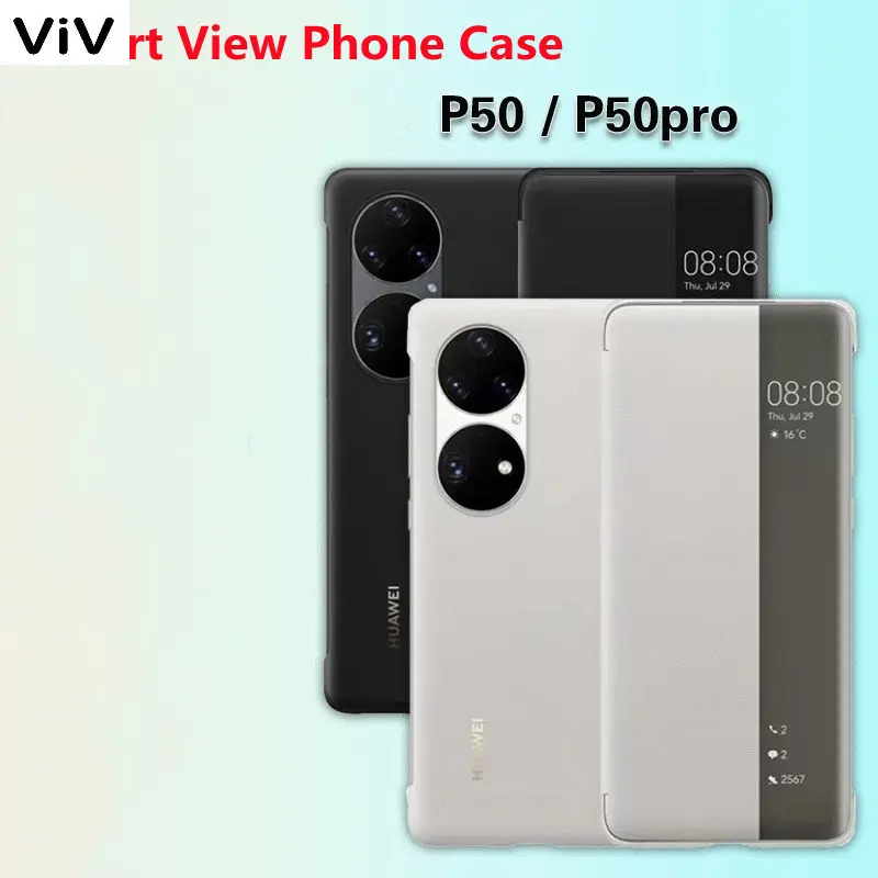

Luxury Original Smart View Call ID Leather flip Cover Case For HUAWEI P50 P50 Pro Window View Wake Up Sleep Fundas With Box
