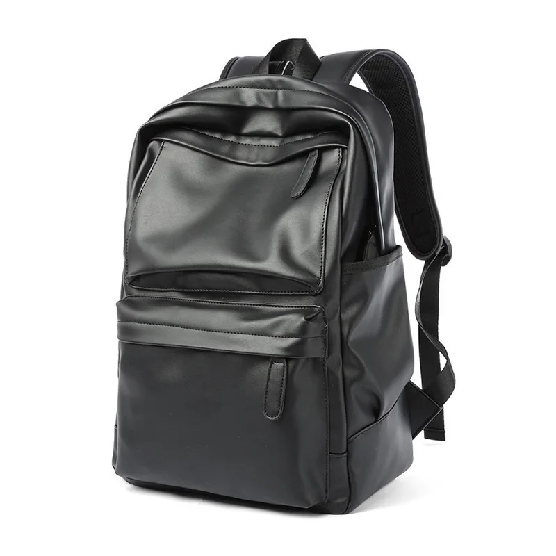 Men Backpack Pu Leather Fashion Waterproof Travel Bag 14 inch laptop