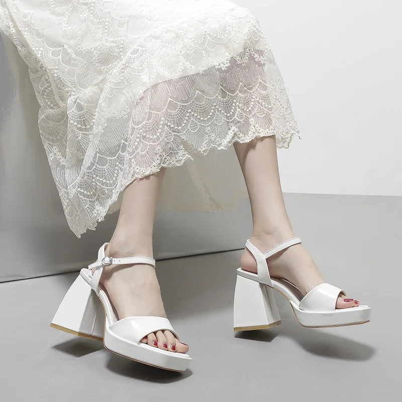 

Туфли Мэри Джейн женские из натуральной кожи, сандалии с открытым носком, на высоком массивном каблуке, туфли-лодочки на платформе в ретро стиле, лето 2023