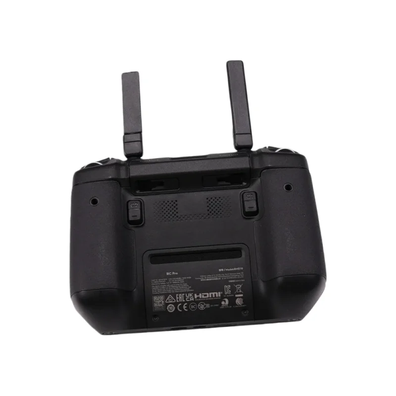 Télécommande RC Pro DJI d'occasion vue de côté, avec les sticks et les boutons, écran 5.5 pouces visible