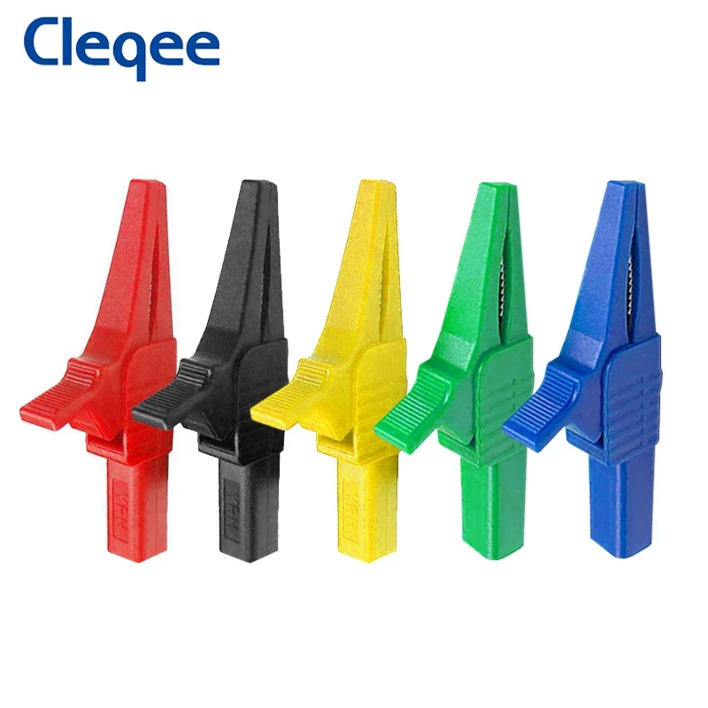 Cleqee P2003 헤비 듀티 악어 클립, 안전 구리 악어 클램프 멀티미터 테스트 클립, 4mm 바나나 소켓, 1000V, 32A, 5 개 