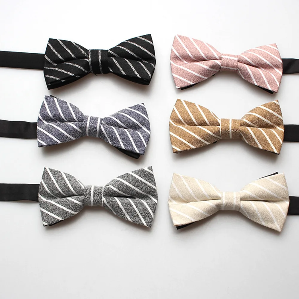 

New Striped Bow Ties For Men Fashion Green Black Bowties Business Casual Polyester Butterfly Bowknot Shirt Accessories Cravat