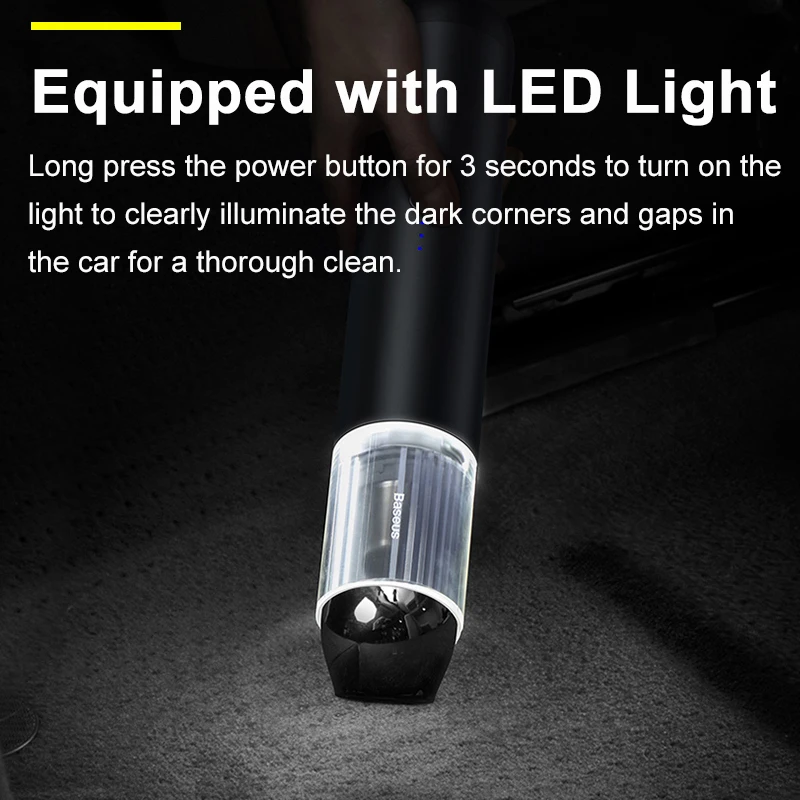 Baseus 미니 무선 휴대용 진공 청소기, 강력한 차량 청소기, 자동 송풍기, LED 조명, A3, 15000Pa
