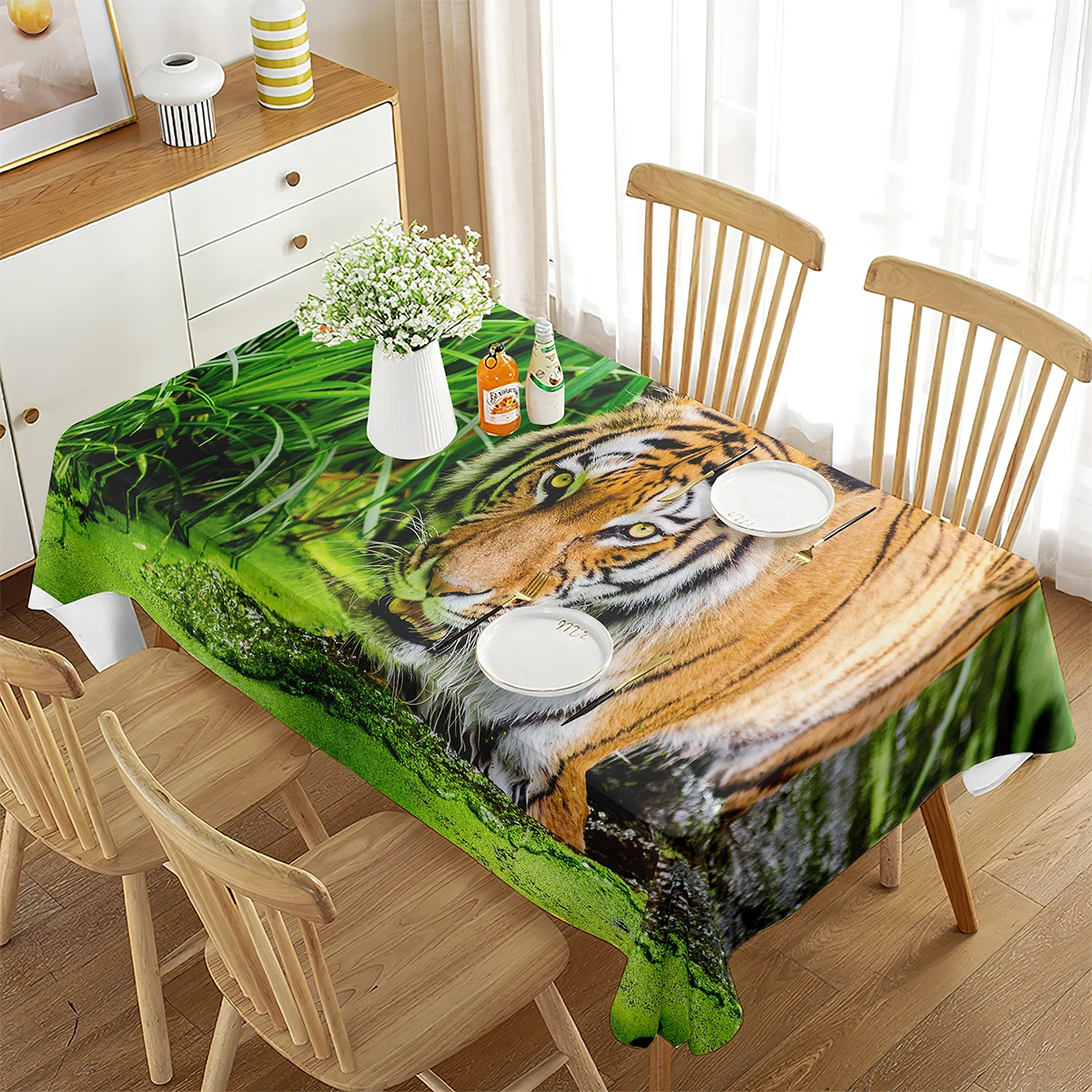 

Wild Forest Animals Tablecloth Wildlife Rectangular Table Cover for Coffee Table Dining Room Kitchen Living Room Picnic Decor