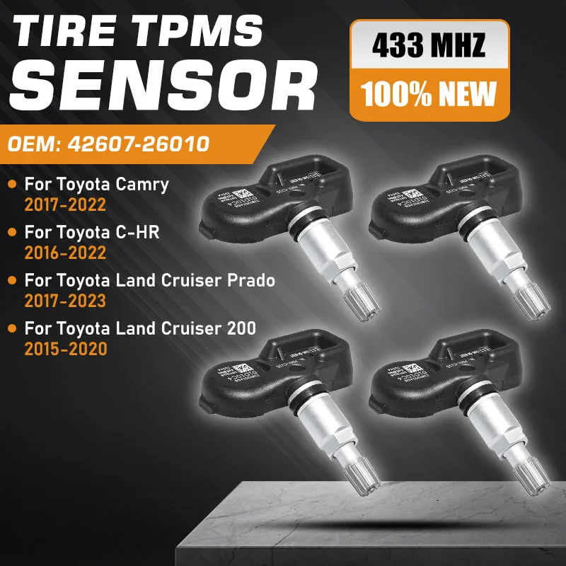 4-Pack TPMS Tire Pressure Sensors For Toyota Camry, Avalon, Land Cruiser, Lexus ES – Direct Fit, Clamp-In