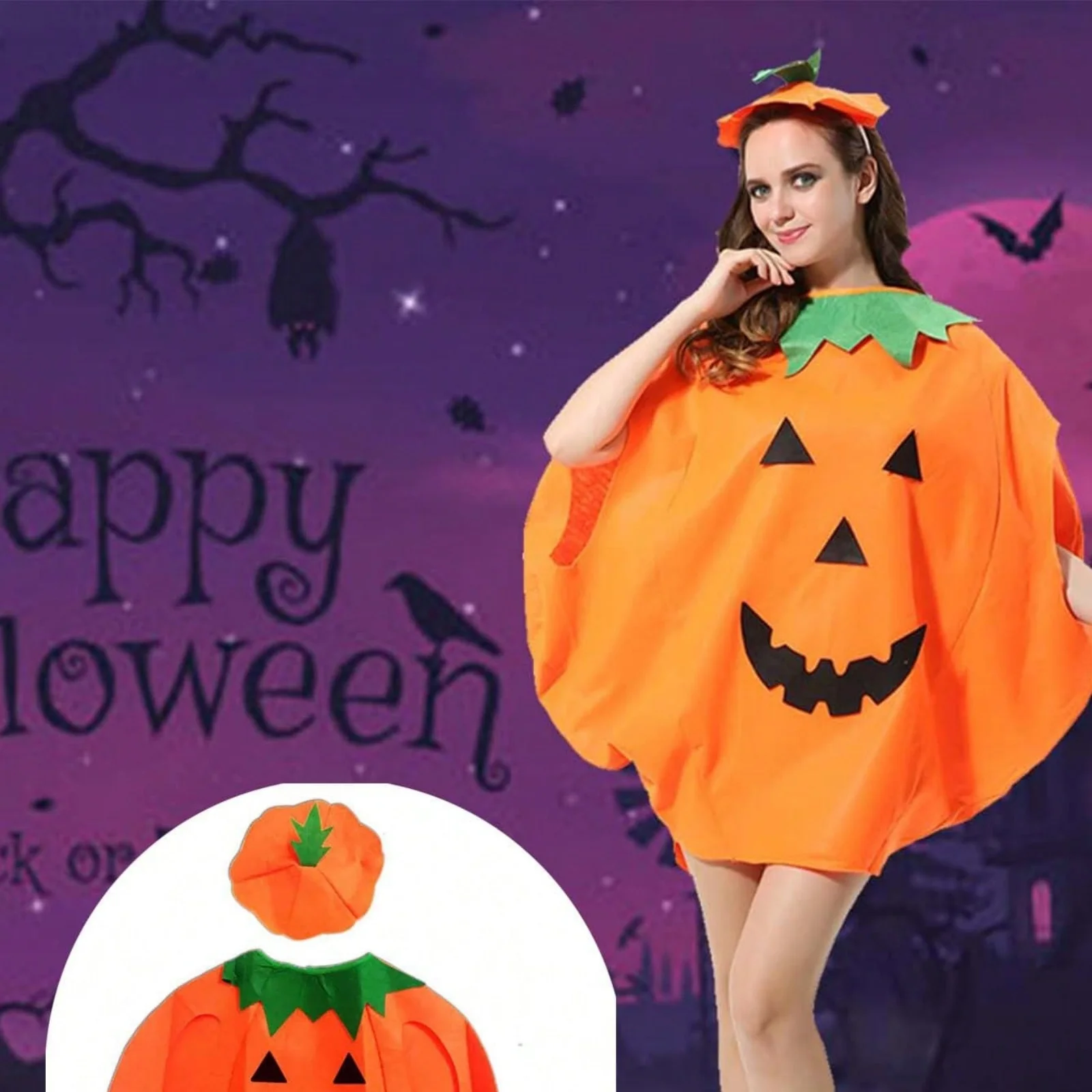 3PCS Women's Pumpkin Halloween Costume Set:Cute Orange Outfit With Hat, Cosplay Attire For Party, Carnival, Holiday Role-Playing