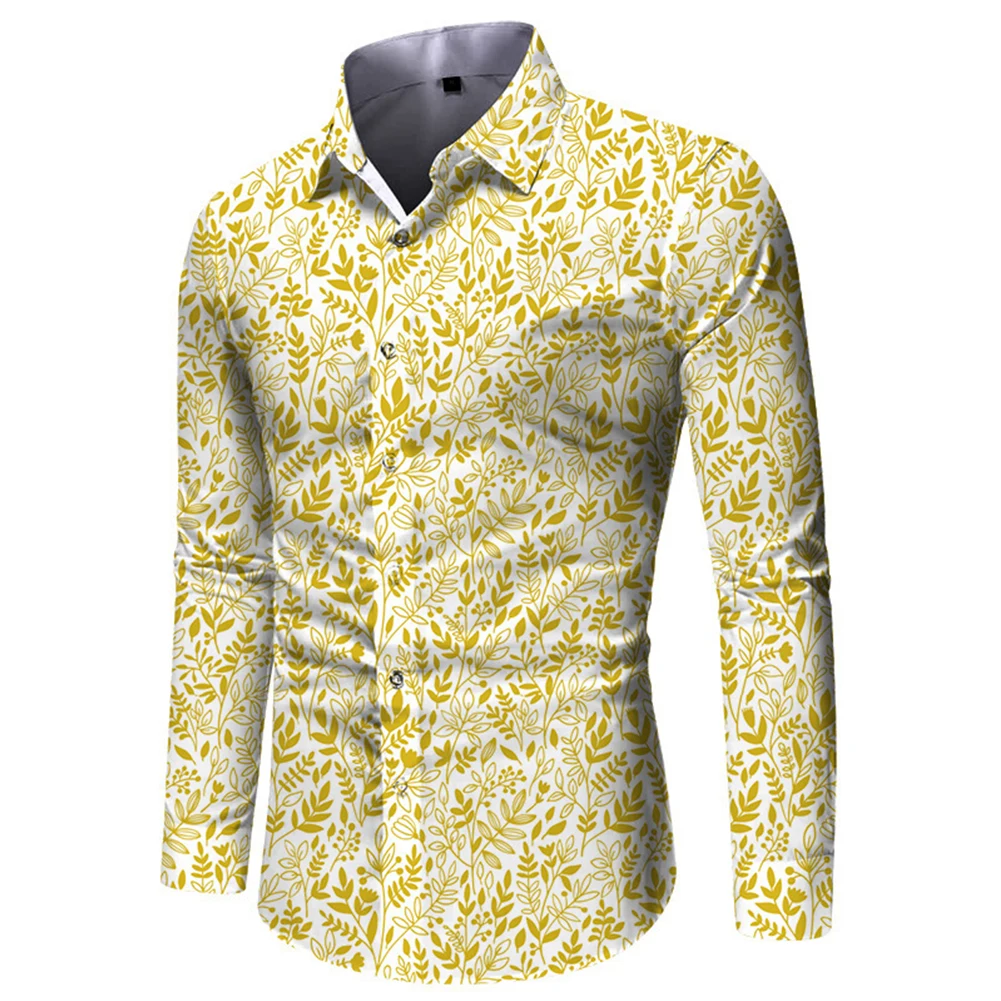 

Mens Casual Slim Fit Print Long Sleeve Lapel Muscle Fitness Button Down Shirt Party T Dress Up Band Collar Male Cardigan Shirt