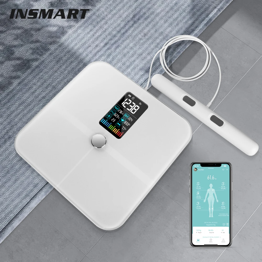 INSMART 8 전극 체중 저울, 스크린 디지털 저울, BMI 블루투스, 체지방, 욕실 저울