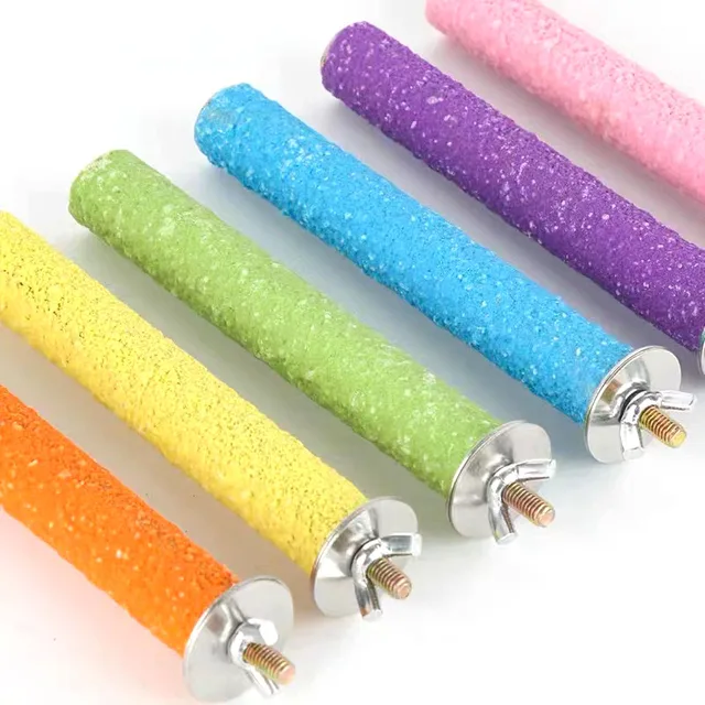 Colored Quartz Sand Pet Parrot Raw Wood Fork Tree Branch Stand Rack Squirrel Bird Hamster Branch Perches Chew Bite Toys Stick 4