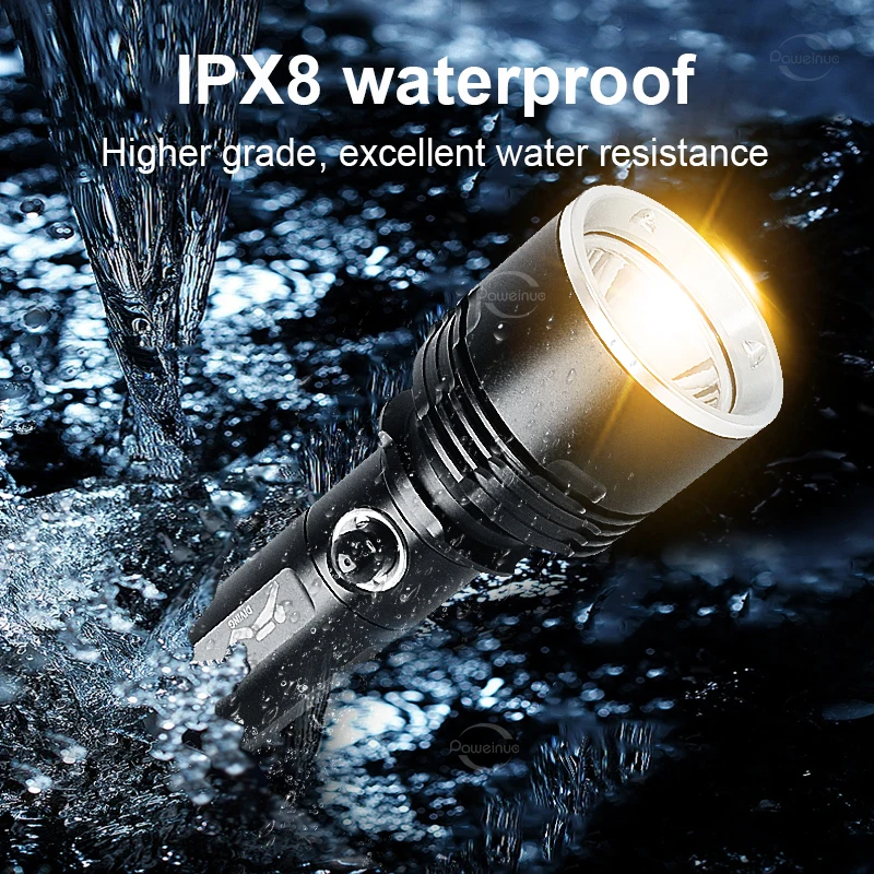 Super 5000LM XHP120 Linterna de buceo profesional 300m Antorcha de buceo  subacuática IPX8 Impermeable Potente luz de buceo 26650 Batería