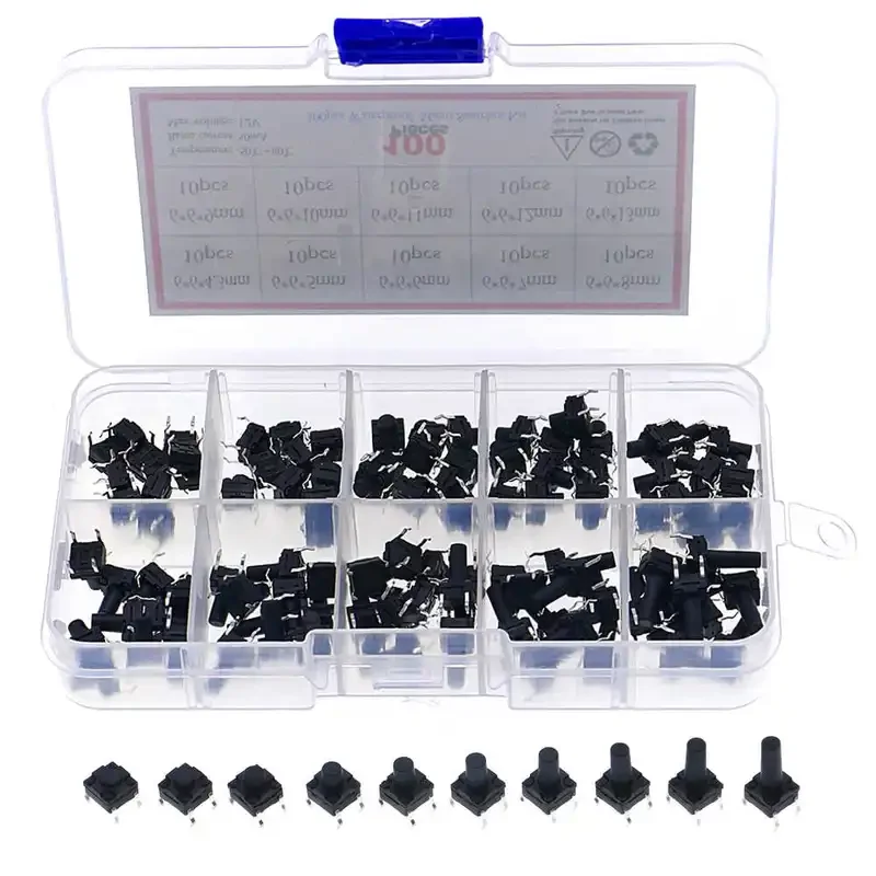 100PCs 10value 6x6 seal waterproof tact switch TV induction button dustproof micro switch assorted kit set
