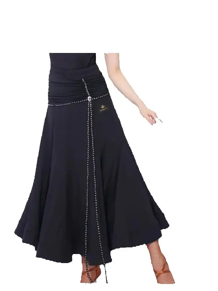 1pcs/lot woman summer waltz dance rhinestone skirt lady fashion black waltz skirt