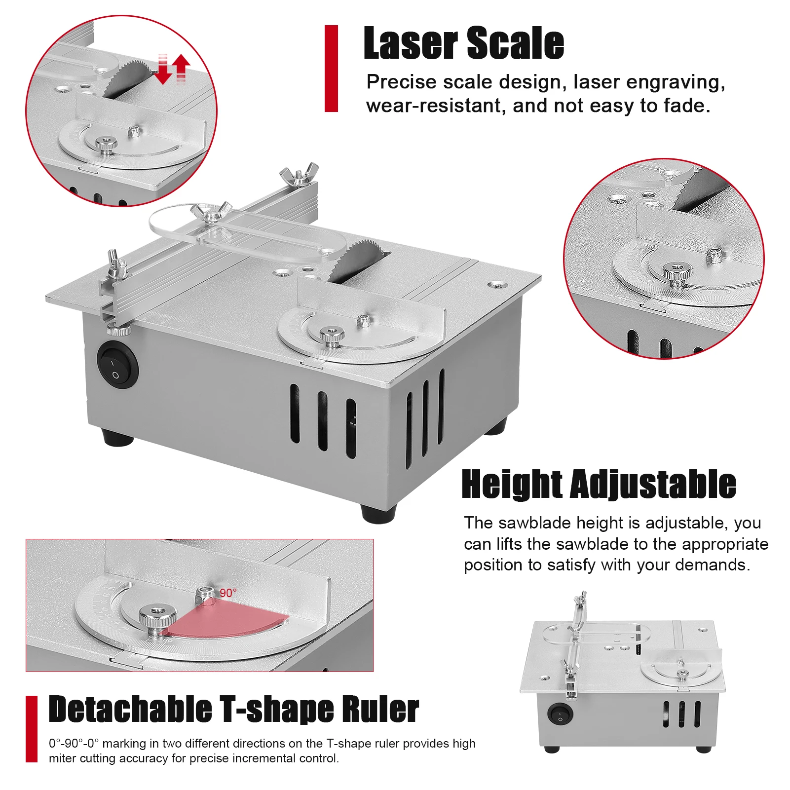 96W Table Saw Multifunctional Electric Desktop Saws 7 Gears Adjustable Woodworking Bench Saw Small Household DIY Cutting Machine 6