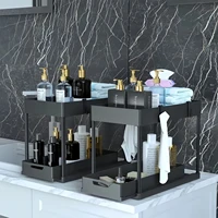 Durable Multipurpose  Organizer Rack - Stylish Black Shelving Unit for Bathroom, Kitchen & Under Sink Use - Effortless Spice Bot 1