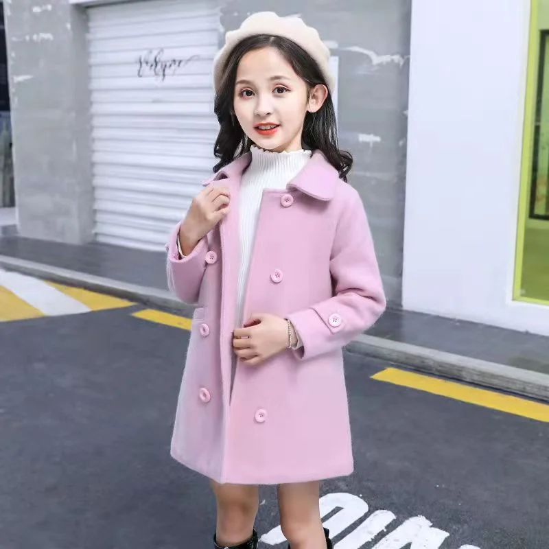 Girls Woolen Coat Jacket Outwear 2022 Solid Plus Thicken Spring Autumn Cotton Overcoat Comfortable Teenagers Tops Children's Clo