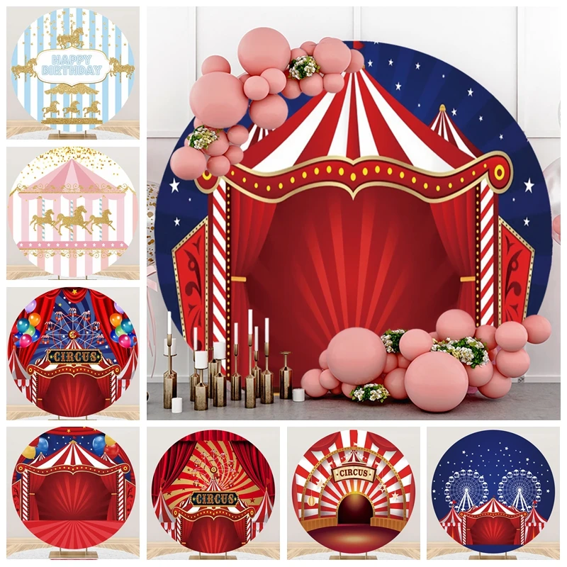 

Baby 1st Birthday Circus Round Backdrop Photography Carousel Newborn Boy And Girl One Party Background Photo Photographic Props