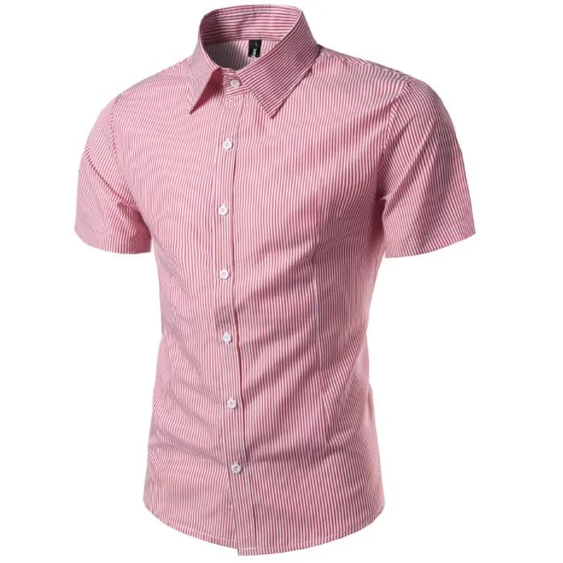 2023 New Men's Summer Comfort Breathable Elastic Anti-Wrinkle Casual Fashion Slim Short Sleeve Shirt Pinstripe Printed Shirt
