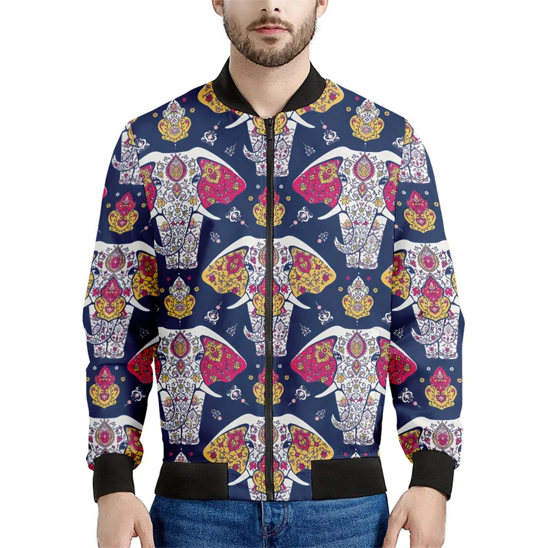 thumbnail image 1 of Chaqueta con cremallera y estampado 3D de elefante tribal para hombre, sudadera con estampado de animales, chaquetas holgadas de calle para primavera y otoño, abrigos de manga larga, 1 of 4