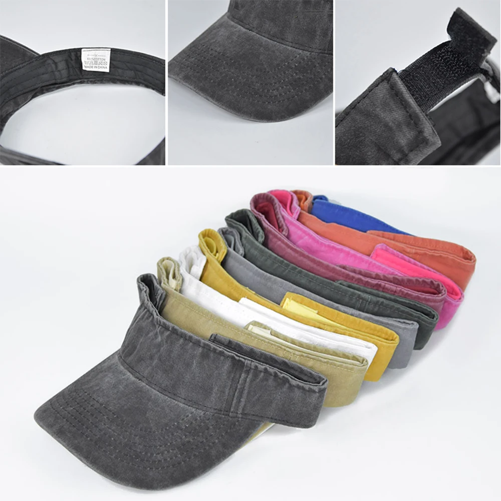 

Embroidery Visor Cap Washed Cotton Empty Top Hat Men Women Baseball Cap Sun HatTennis Caps Headband Cap Sports Top Hat Sun Hat