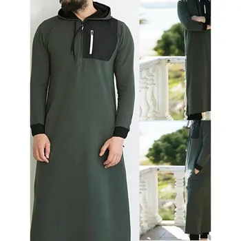 Kaftan Arab Muslim Robe Men Jubba Thobe Long Sleeve Muslim Clothing Robe For Men Long Arab Hoodies Kaftan Long Hoodie