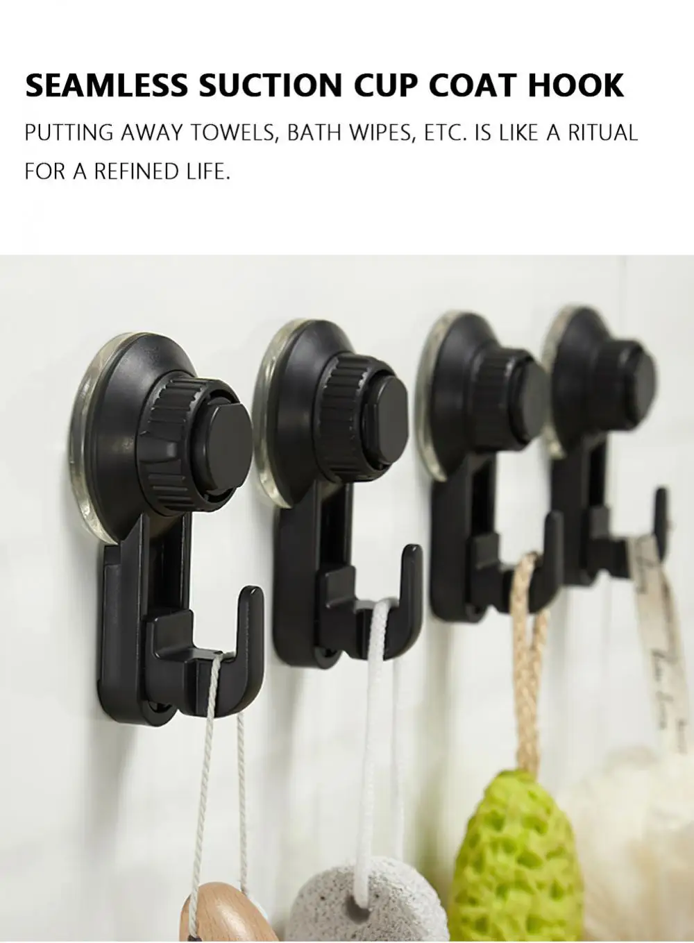 Description Picture 3 of itemStrong Suction Cup Hook Free Punch Suction Cup Clothes Hook Bathroom Kitchen Vacuum Hook Multi-Purpose Hooks