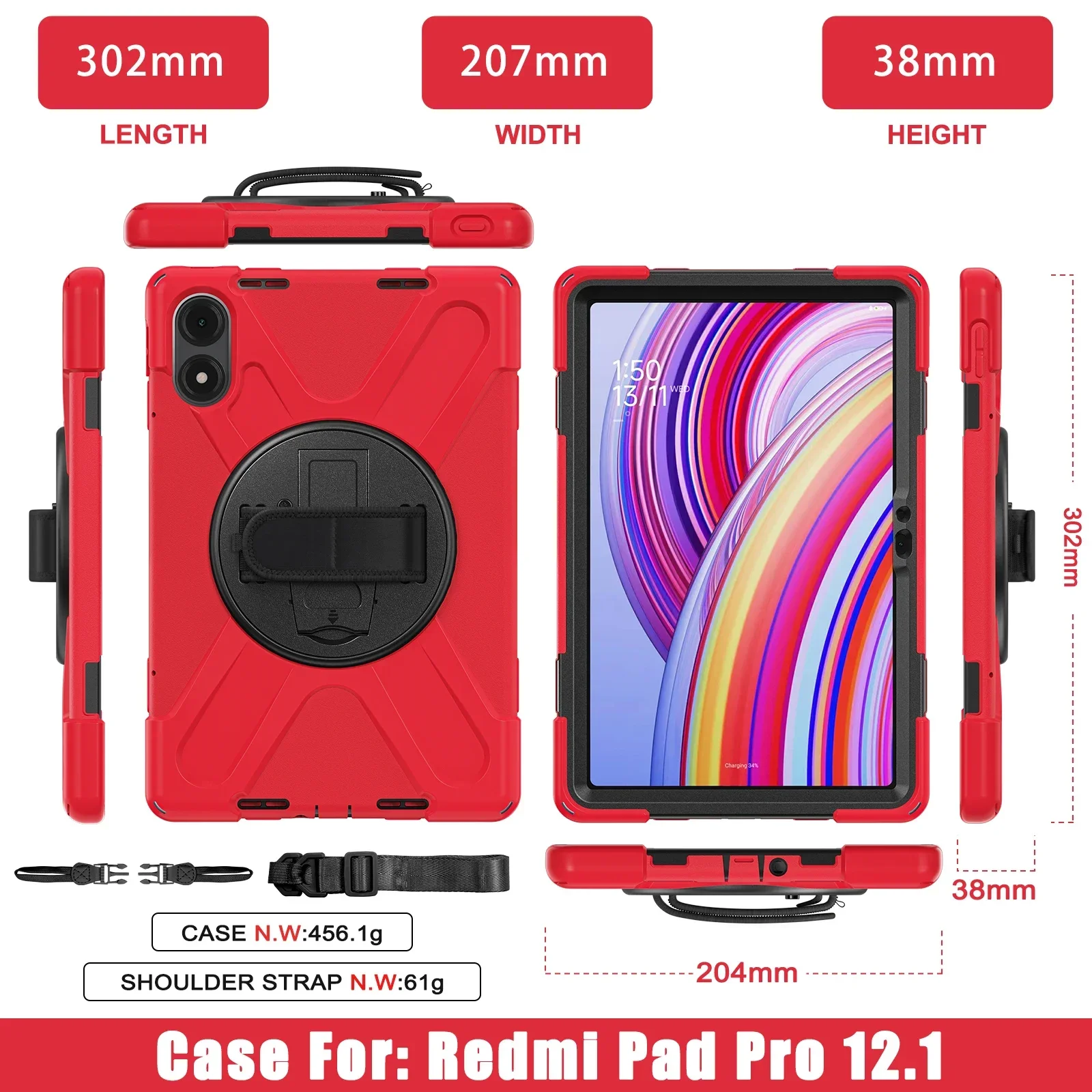Kids Edition Shockproof Armor Tablet Cover with Stand and Strap