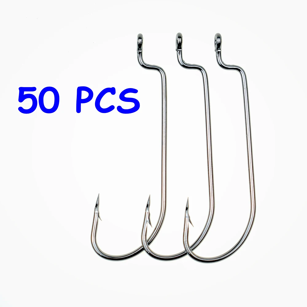 50 Pezzi Manico Lungo Verme Spinato Amo Da Pesca Offset Ami Texas Rigs Accessori