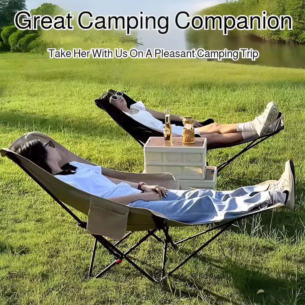 Chaise pliante portable avec sac de rangement et repose-pieds pour camping et pêche