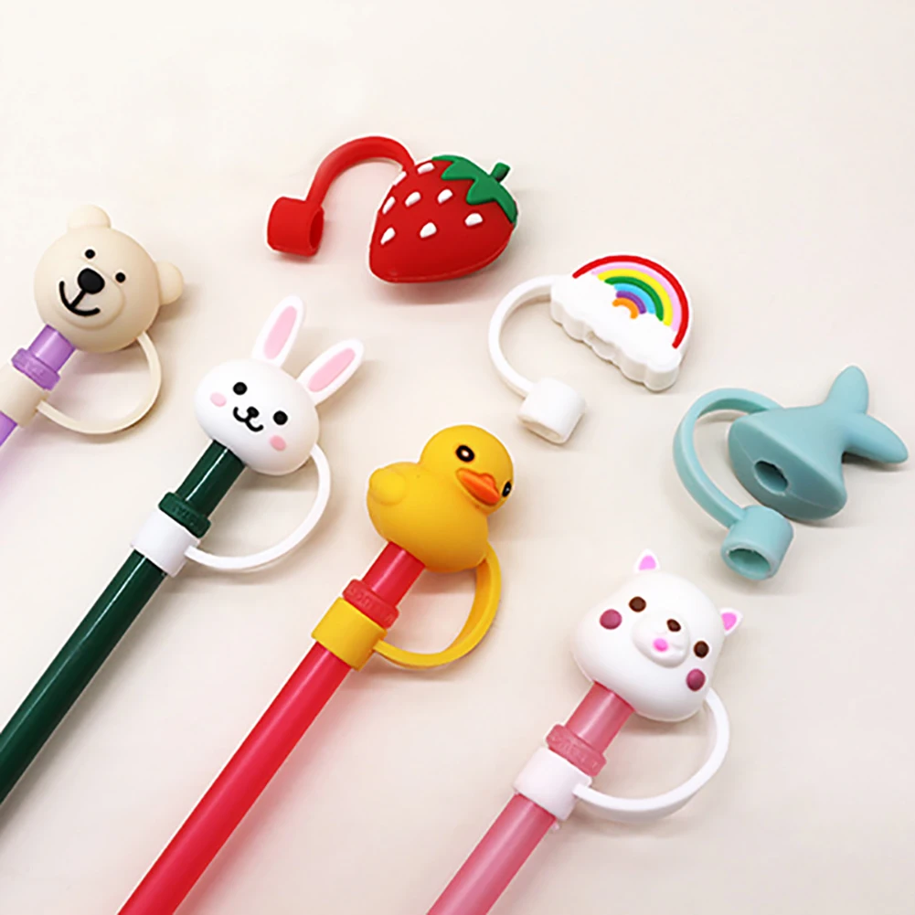 10 Pcs Silicone Straw Cover, Dust-Proof Straw Cap Toppers, Cute