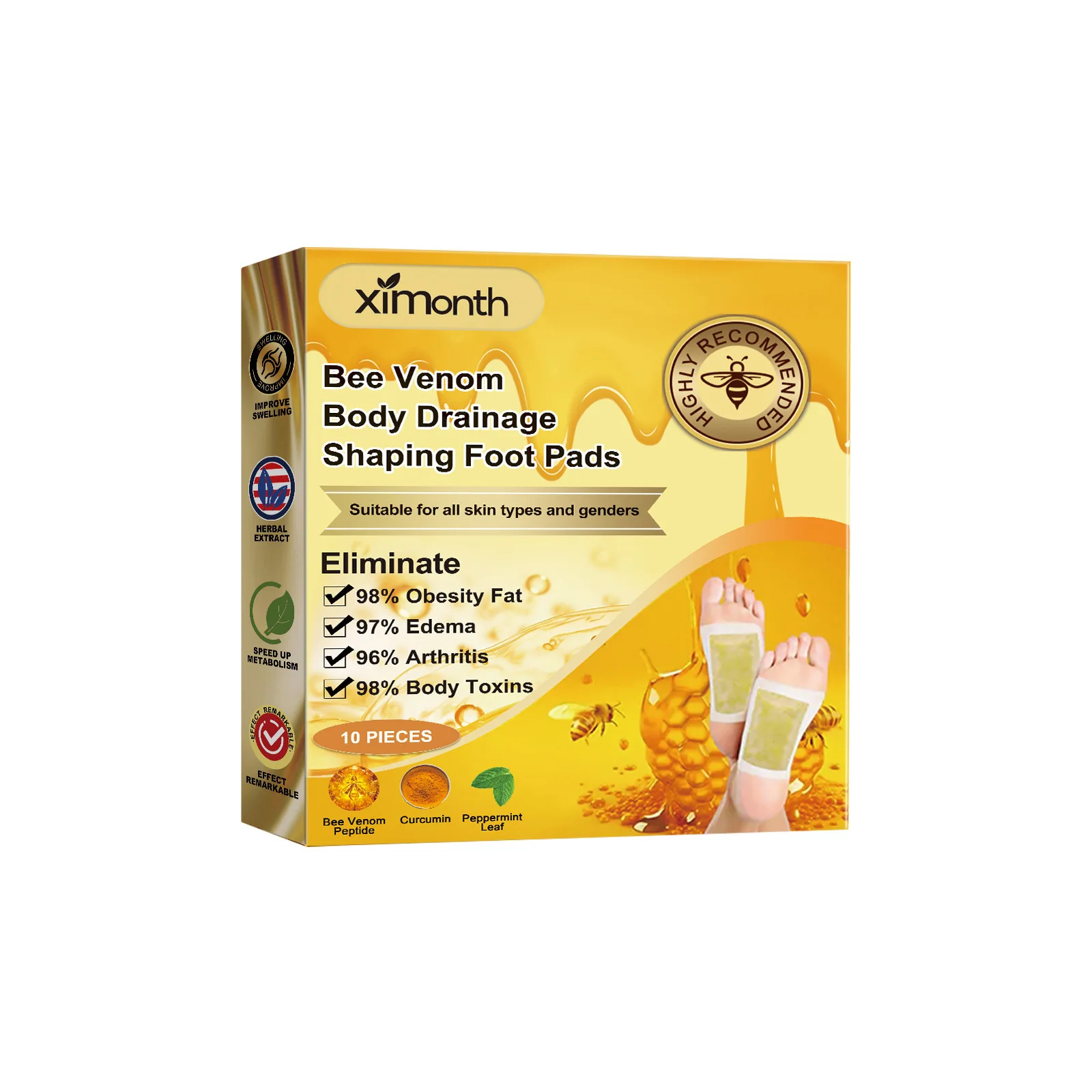 Natural Herbal Foot Pads Foot Pads Bee Venom Foot Patch Lymphatic Drainage Detox Anti Edema Relieve Stress Improve Sleeping Toxins Cleansing Body Shaping Foot Pads