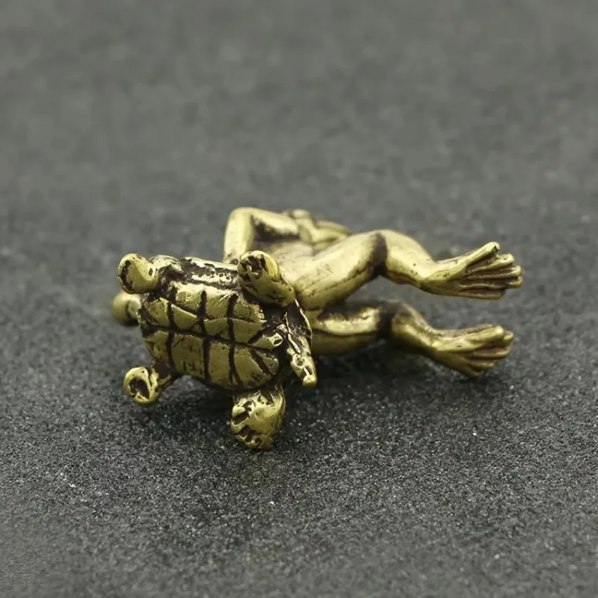 Antique Play Brass Tortoise Frog Miniature Statue Decoration Desk Decoration Home Decoration Bronze Sculpture Home Accessories